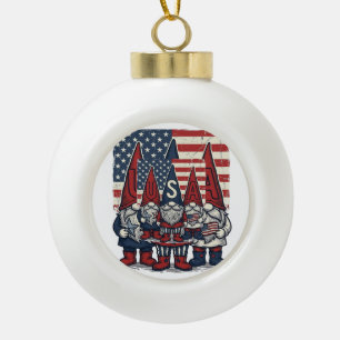 Patriotic USA Gnome Trio Vintage Vector Design_1 Ceramic Ball Christmas Ornament