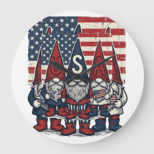 Patriotic USA Gnome Trio Vintage Vector Design_1 Large Clock
