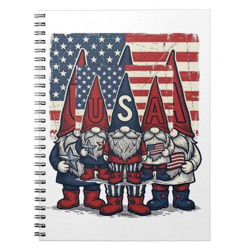 Patriotic USA Gnome Trio Vintage Vector Design_1 Notebook