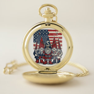 Patriotic USA Gnome Trio Vintage Vector Design_1 Pocket Watch