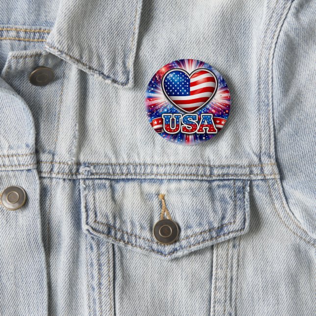 Patriotic USA Heart Button – American Flag  (In Situ)