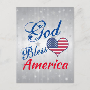 Patriotic USA Heart God Bless America Postcard