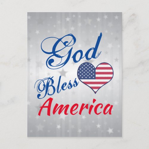 Patriotic USA Heart God Bless America Postcard