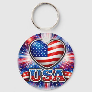 Patriotic USA Heart keychain – American Flag