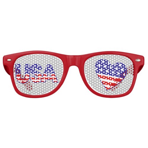 Patriotic USA Heart Stars and Stripes Retro Sunglasses