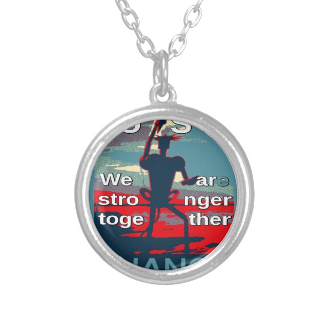 Patriotic USA Hope Graphic Art Print Design Silver Plated Necklace (Front)