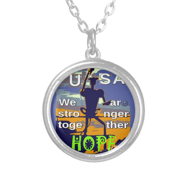 Patriotic USA Hope Graphic Silver Plated Necklace (Front)