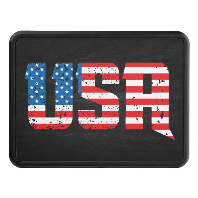 Patriotic USA in Red, White, and Blue Hitch Cover (Front)