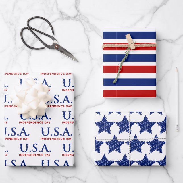 Patriotic USA Independence Day Wrapping Paper Sheets (Front)