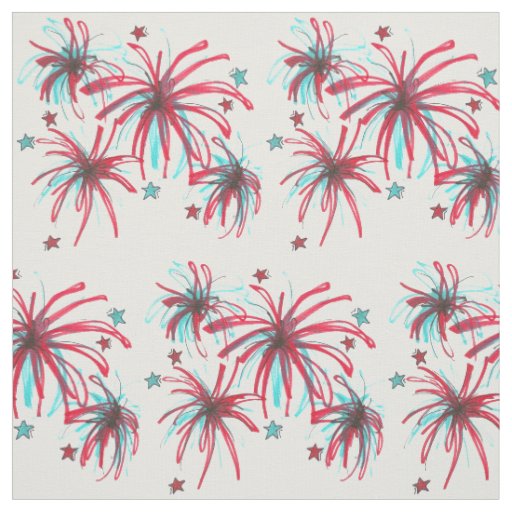 Patriotic USA July Fourth 4th Fireworks Burst Fabric