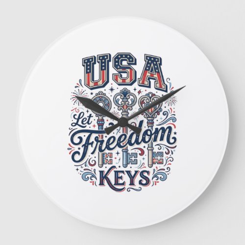 Patriotic USA Let Freedom Keys Vector Shirt Design Large Clock