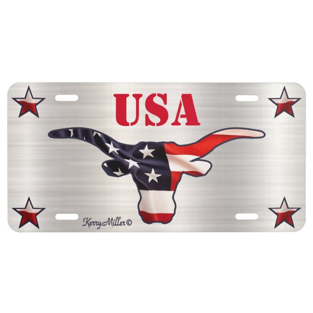 Patriotic USA - Longhorn Steer License Plate (Front)