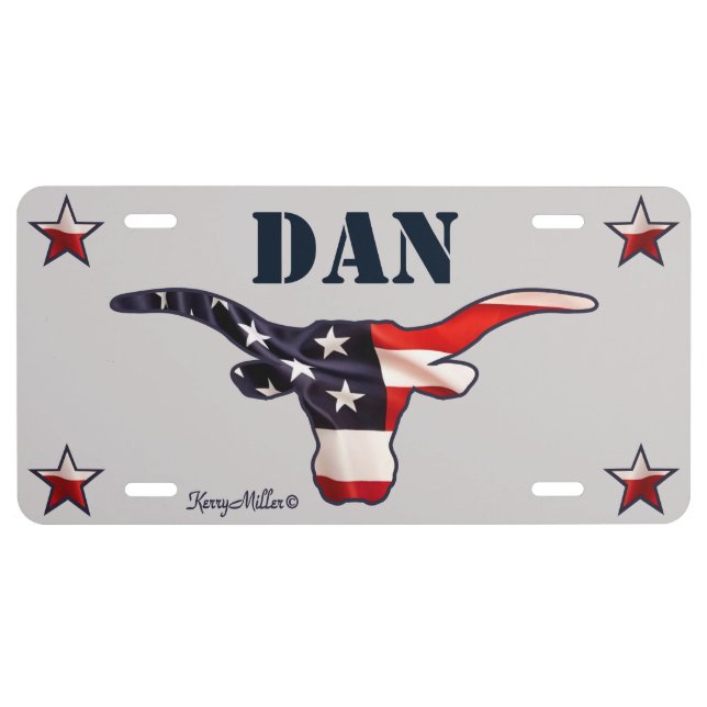 Patriotic USA - Longhorn Steer License Plate (Front)