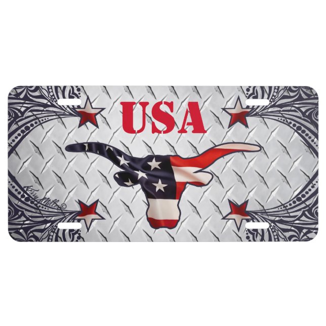 Patriotic USA - Longhorn Steer License Plate (Front)