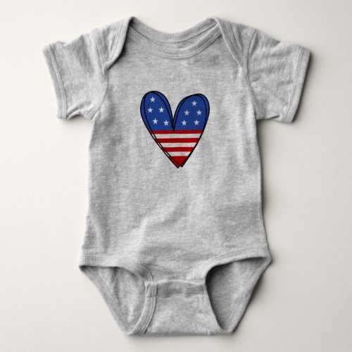 Patriotic USA Love Heart Baby Bodysuit