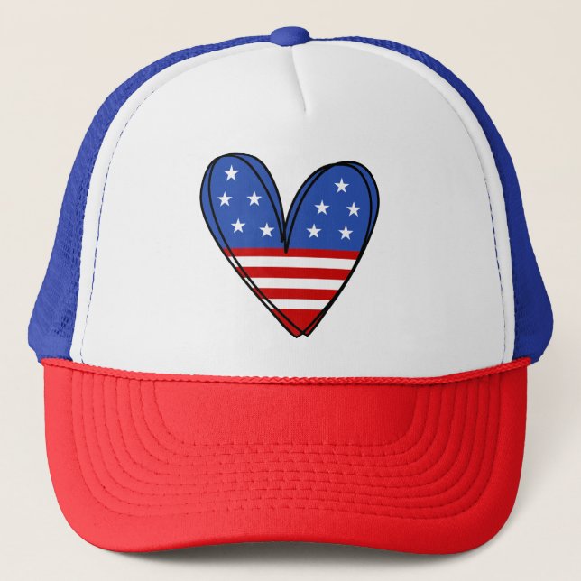Patriotic USA Love Heart  Trucker Hat (Front)