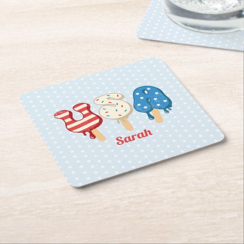 Patriotic USA Love Popsicle Paper Coaster