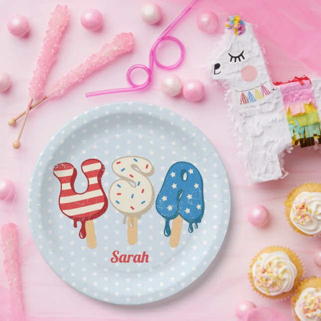Patriotic USA Love Popsicle  Paper Plates (Party)