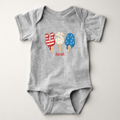 Patriotic USA Love Popsicle T_Shirt Baby Bodysuit