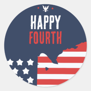 Patriotic USA Map 4th of July Classic Round Sticker