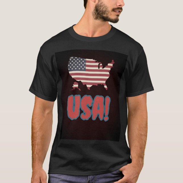 Patriotic USA Map Design with Bold Lettering T-Shirt (Front)
