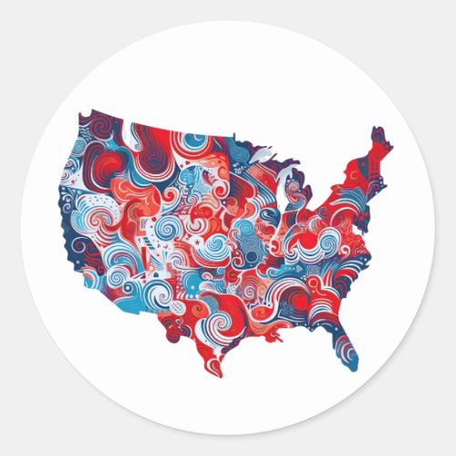 Patriotic USA Map Retro Groovy 4th of July Design Classic Round Sticker