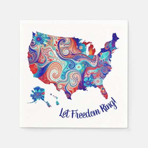 Patriotic USA Map Retro Groovy 4th of July Design Napkins