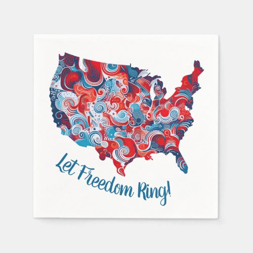 Patriotic USA Map Retro Groovy 4th of July Design Napkins