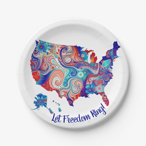 Patriotic USA Map Retro Groovy 4th of July Design Paper Plates