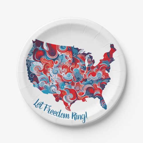 Patriotic USA Map Retro Groovy 4th of July Design Paper Plates