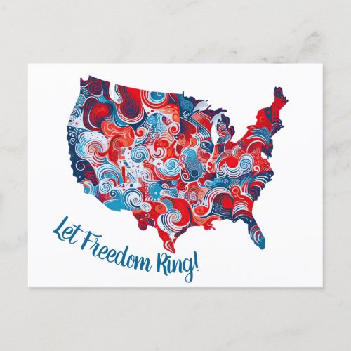 Patriotic USA Map Retro Groovy 4th of July Design Postcard