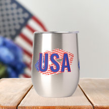 Patriotic USA Monogram Lips Thermal Wine Tumbler