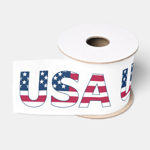 Patriotic USA Over American Flag Stripes and Stars Grosgrain Ribbon