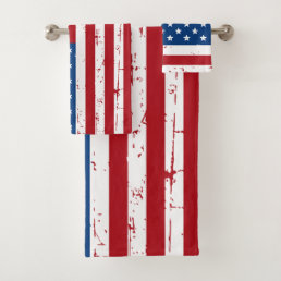 Patriotic USA Personalized Name American Flag Bath Towel Set