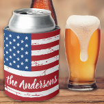 Patriotic USA Personalized Name American Flag Can Cooler
