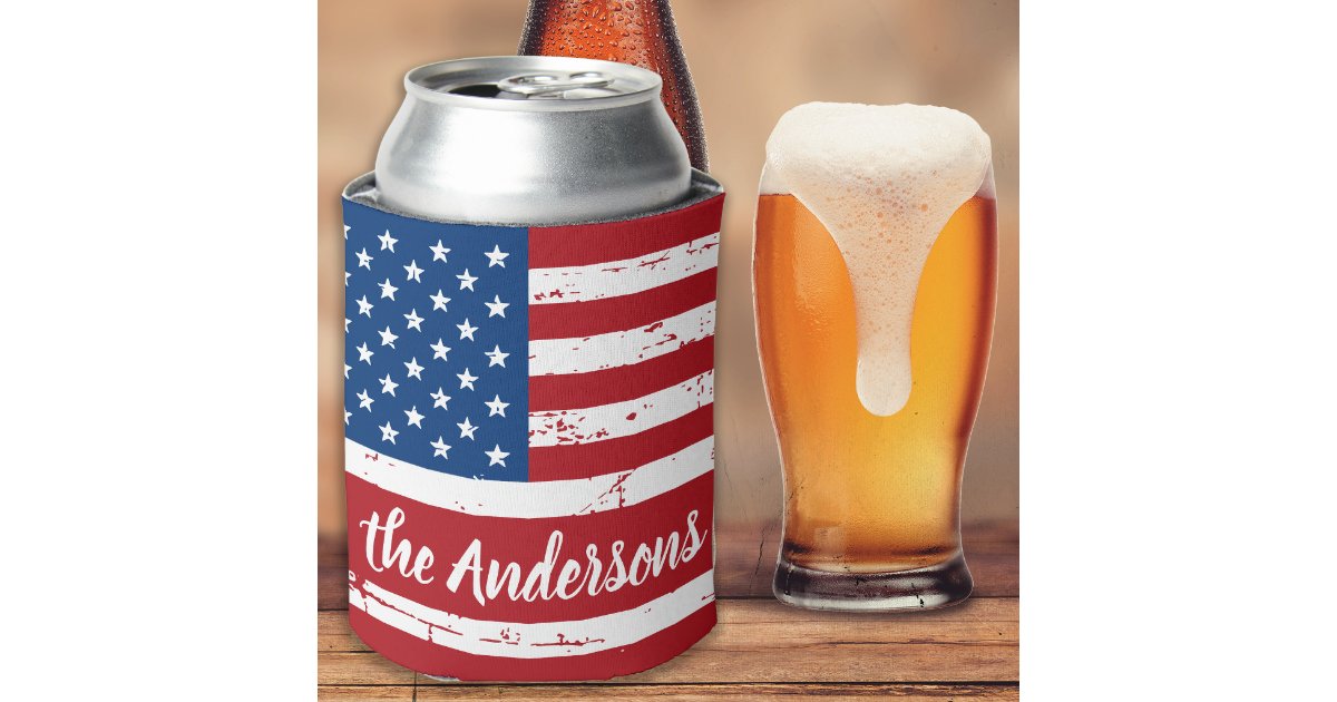 Patriotic USA Personalized Name American Flag Can Cooler