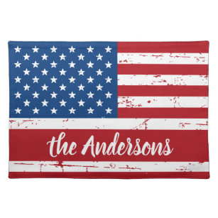 Patriotic USA Personalized Name American Flag Cloth Placemat