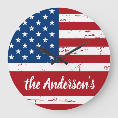 Patriotic USA Personalized Name American Flag Large Clock