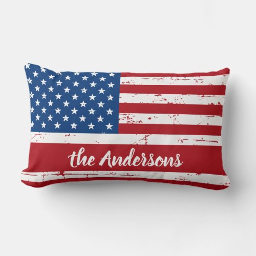 Patriotic USA Personalized Name American Flag Lumbar Pillow