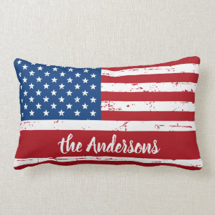 Patriotic USA Personalized Name American Flag Lumbar Pillow