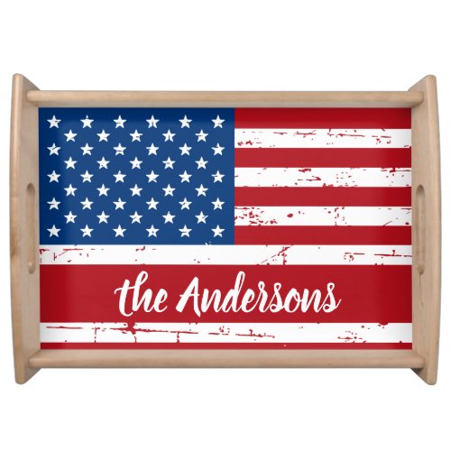 Patriotic USA Personalized Name American Flag Serving Tray