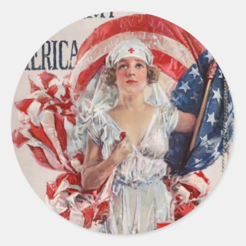 Patriotic USA _ Red Cross Join Classic Round Sticker