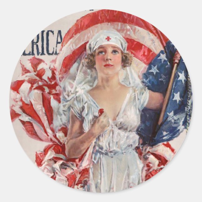 Patriotic USA - Red Cross Join Classic Round Sticker (Front)