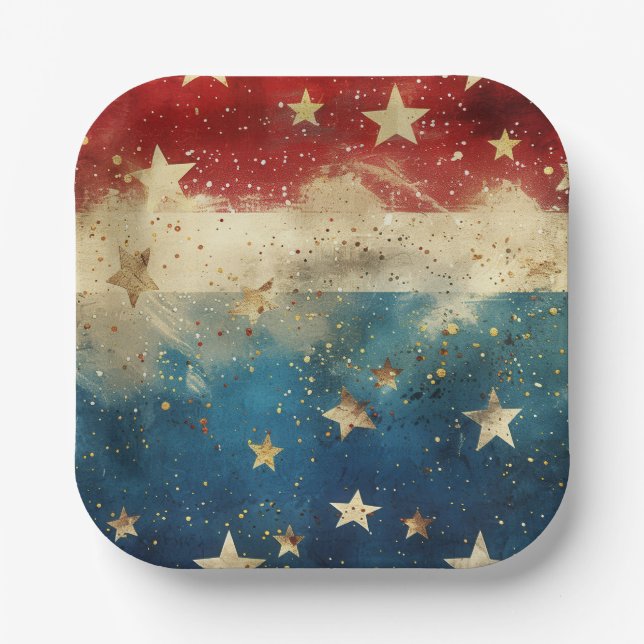 Patriotic USA Red White and Blue Paper Plates (Front)