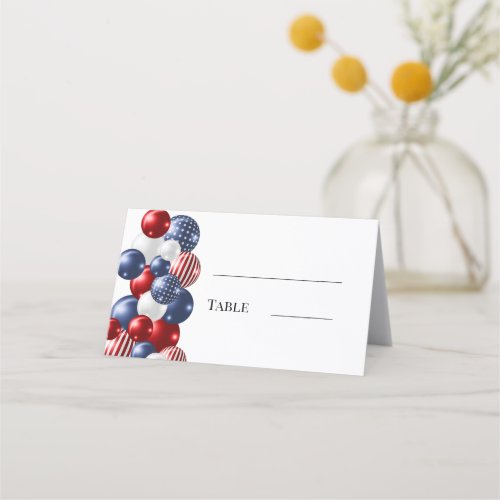 Patriotic USA red white balloons party Place Card