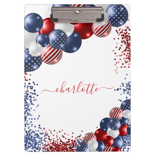 Patriotic usa red white blue balloons confetti clipboard