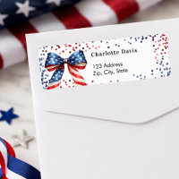 Patriotic USA red white blue bow return address