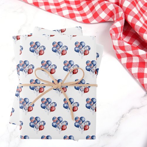 Patriotic USA red white blue flag balloons Wrapping Paper Sheets