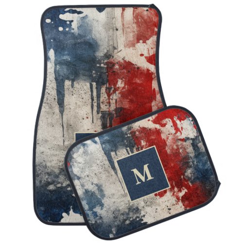 Patriotic USA Red White Blue Grunge Paint Monogram Car Floor Mat