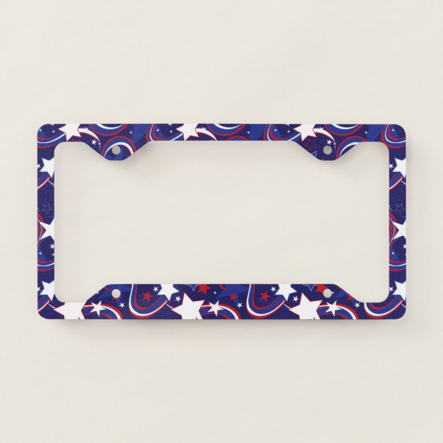 Patriotic USA Red White Blue Pattern License Plate Frame (Front)